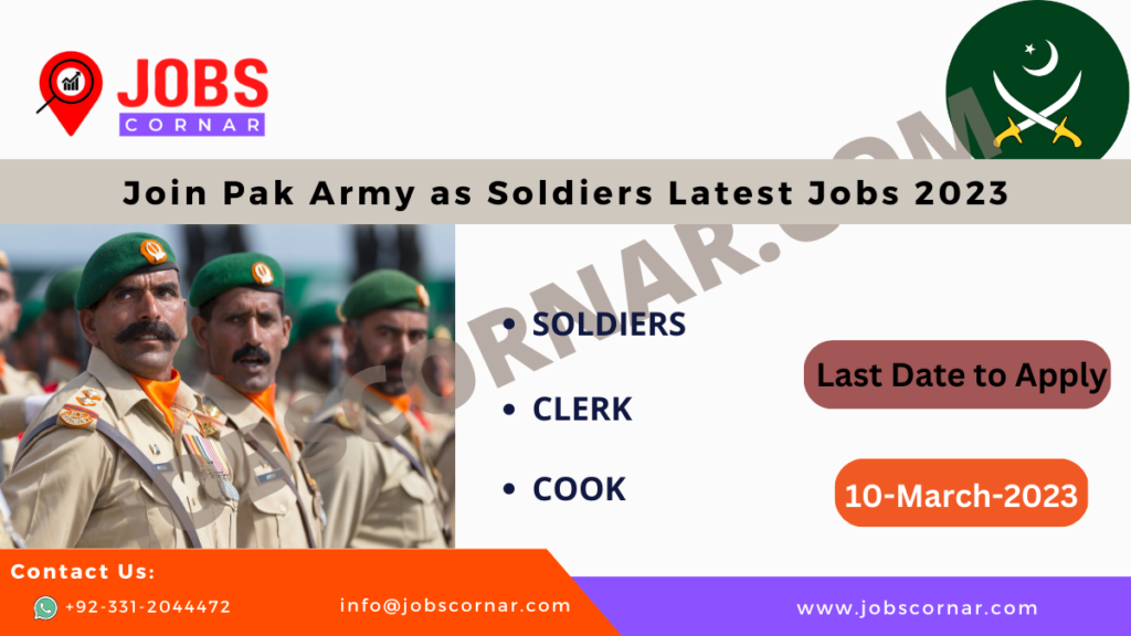 Join Pak Army as Soldiers Latest Jobs 2023 JOBS CORNAR