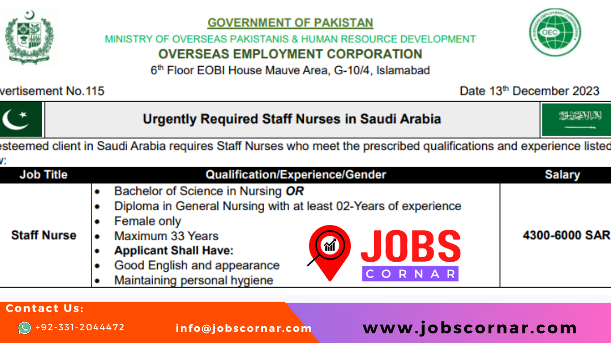 Read more about the article Latest Jobs for Staff Nurses in Saudi Arabia