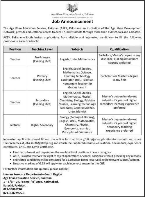 Aga Khan Education Teachings Jobs 2025 Advertisement: