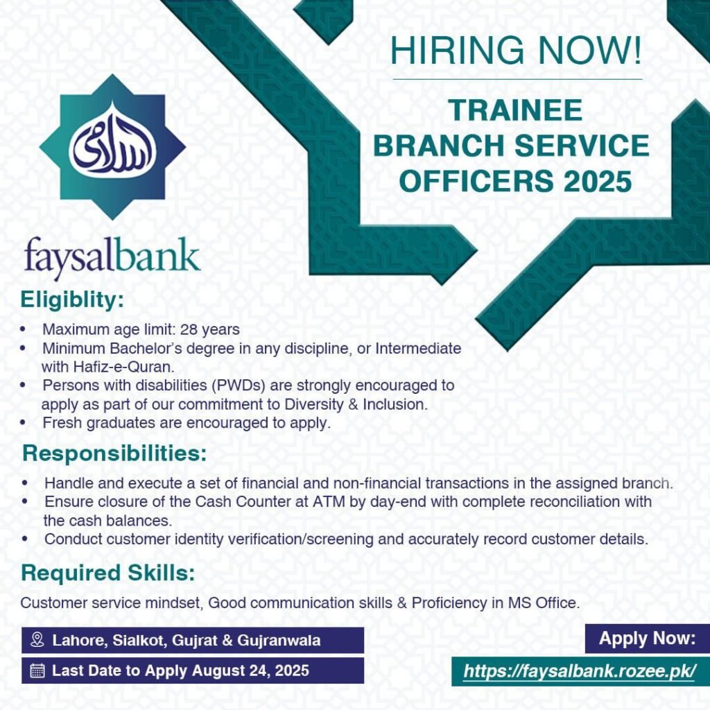 Faysal Bank Trainee Branch Service Officers Jobs