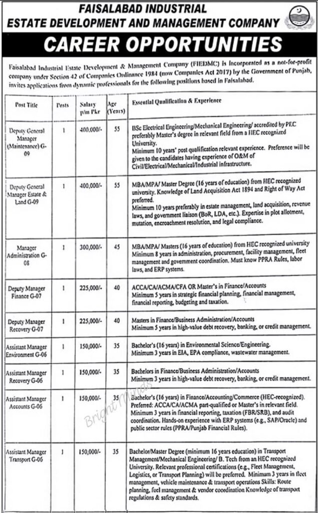 Jobs in FIEDMC Faisalabad.