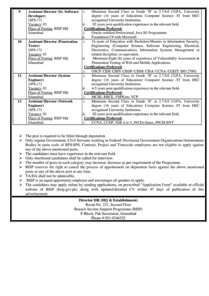 Benazir Income Support Program BISP Jobs 2025
