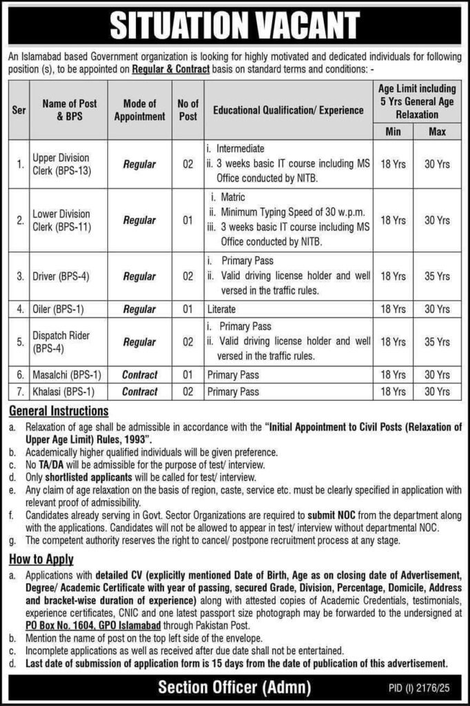 President Secretariat Islamabad jobs