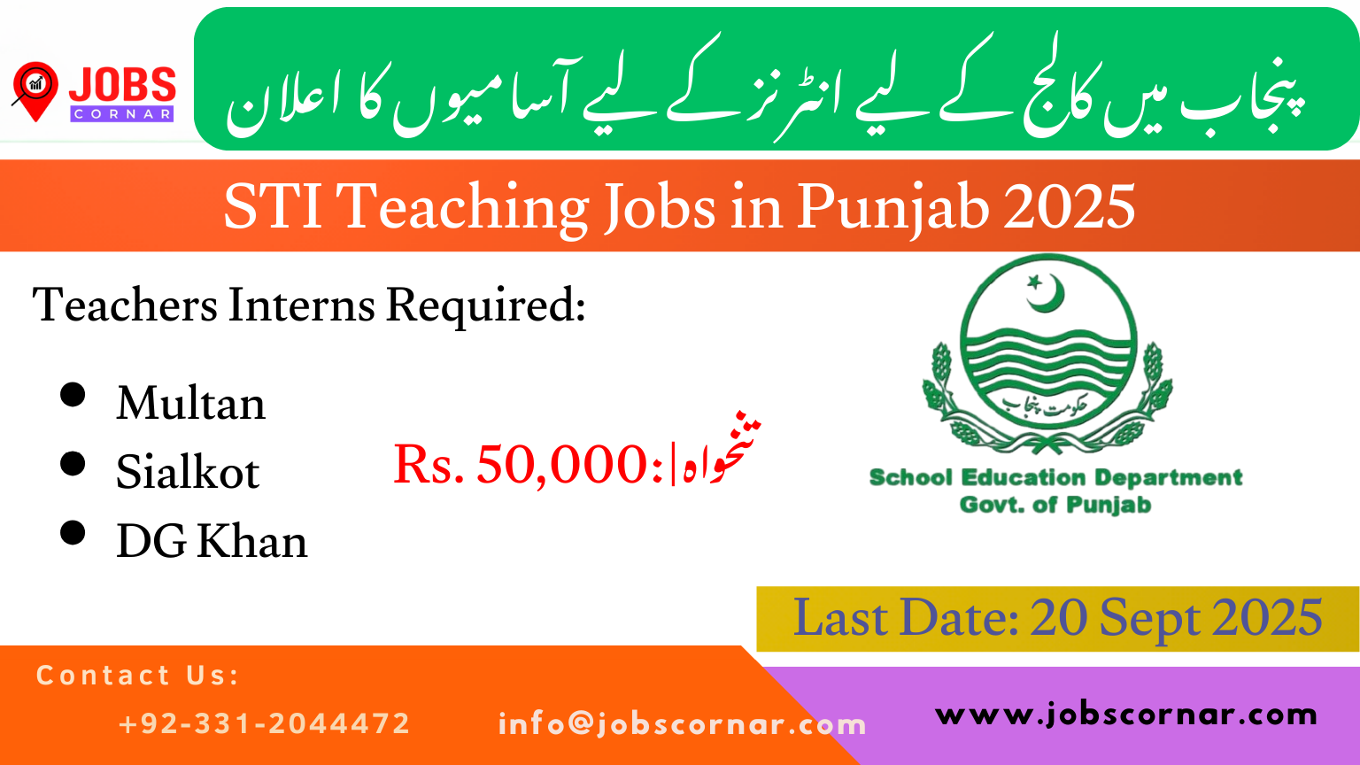 STI Teaching Jobs in Punjab 2025