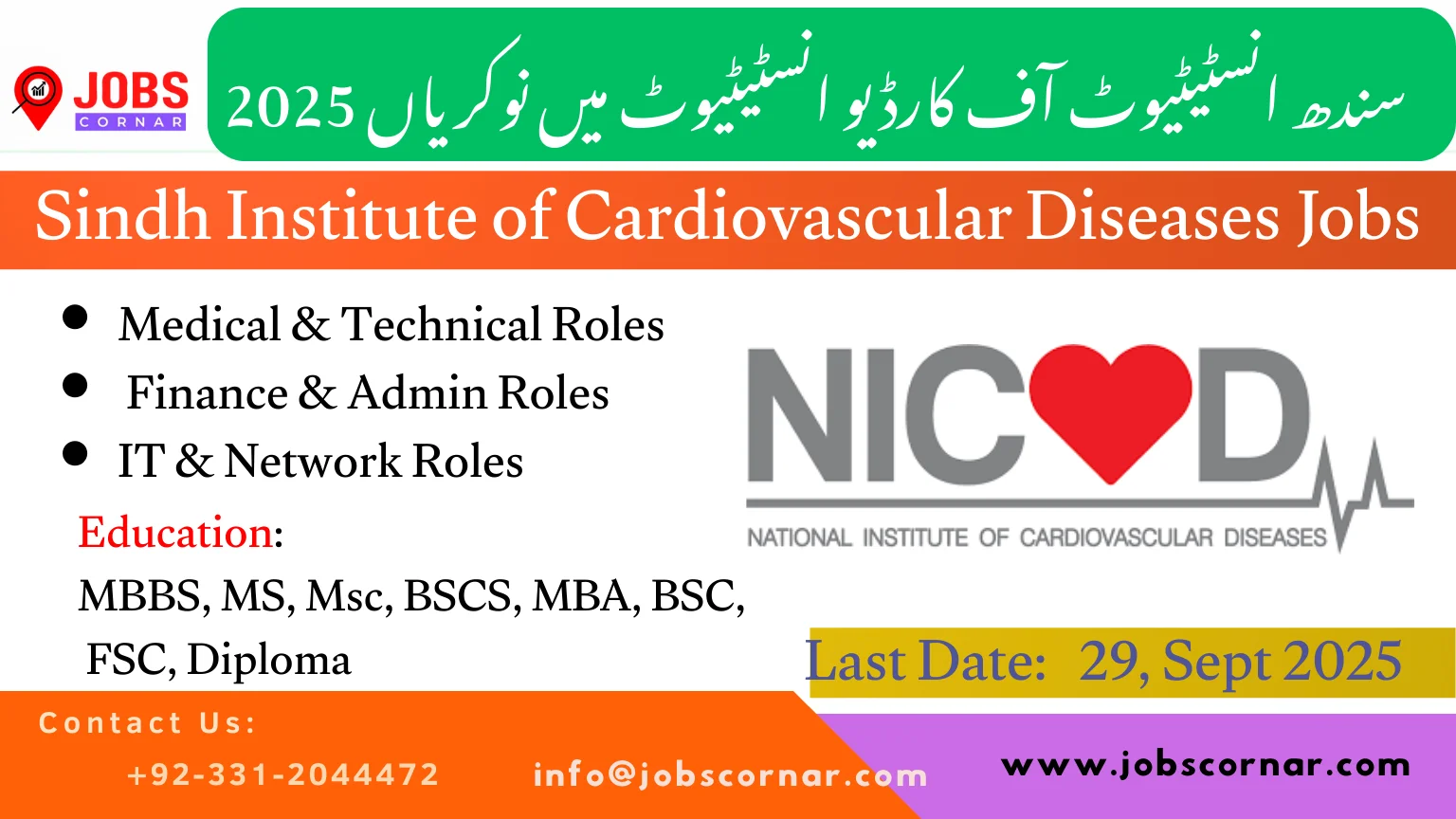 Sindh Institute of Cardiovascular Diseases Jobs