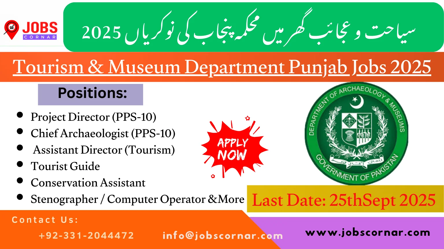 Tourism & Museum Department Punjab Jobs 2025