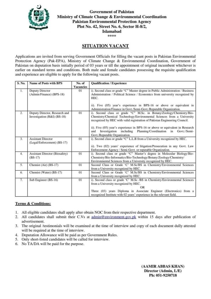 Pak-EPA Jobs 2025 Pakistan Environmental Agency –Apply Now