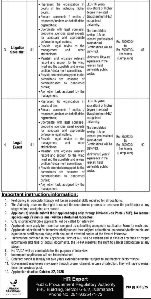 Latest PPRA Islamabad Jobs 2025 – Apply Now