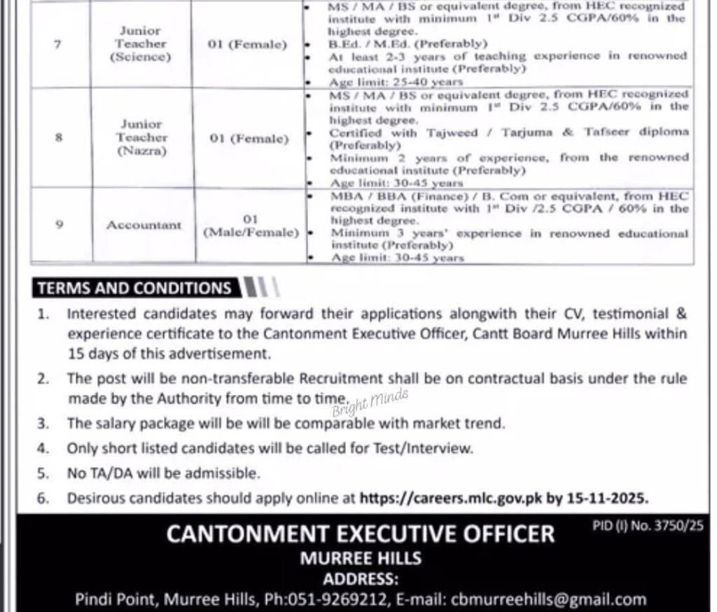 Faculty Jobs at Cantt Public School Murree 2025- Apply Now