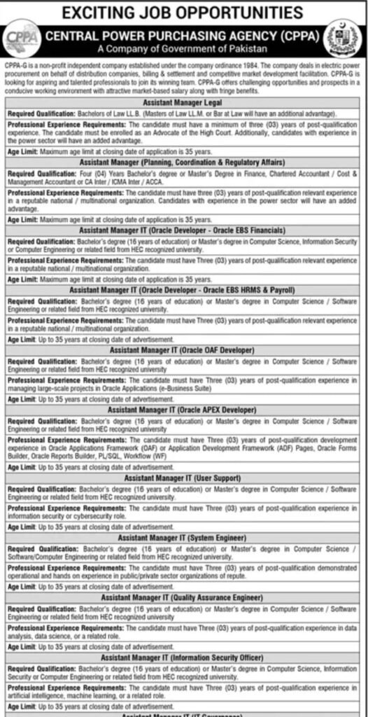 CPPA-G Jobs 2025 Apply Now for Assistant Manager & IT