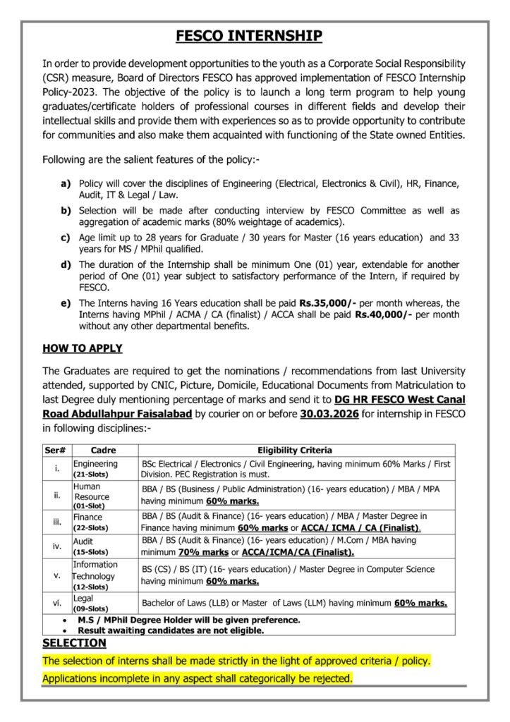 FESCO Internship Program 2026