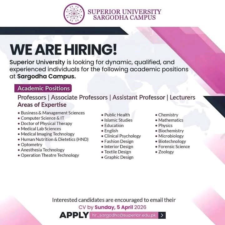 Latest Superior University Jobs 2026 – Apply Now