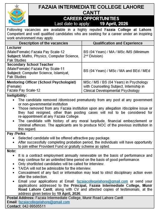 Teaching Jobs in Lahore 2026