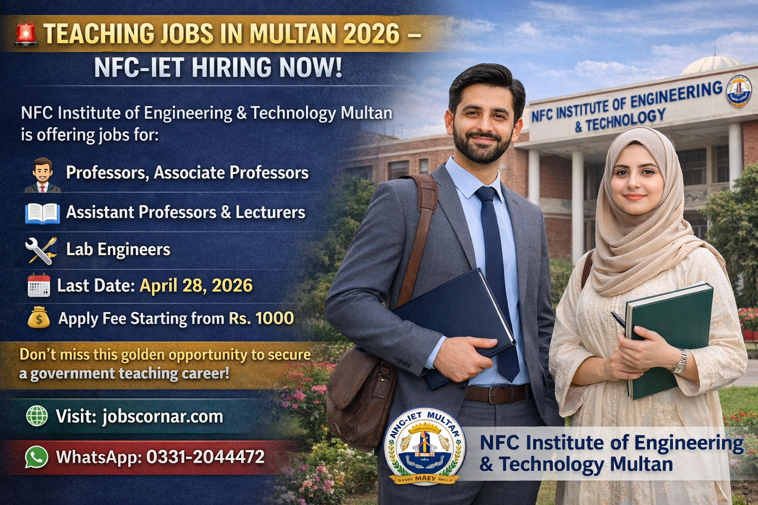 Teaching Jobs in Multan 2026 – NFC IET Hiring Now