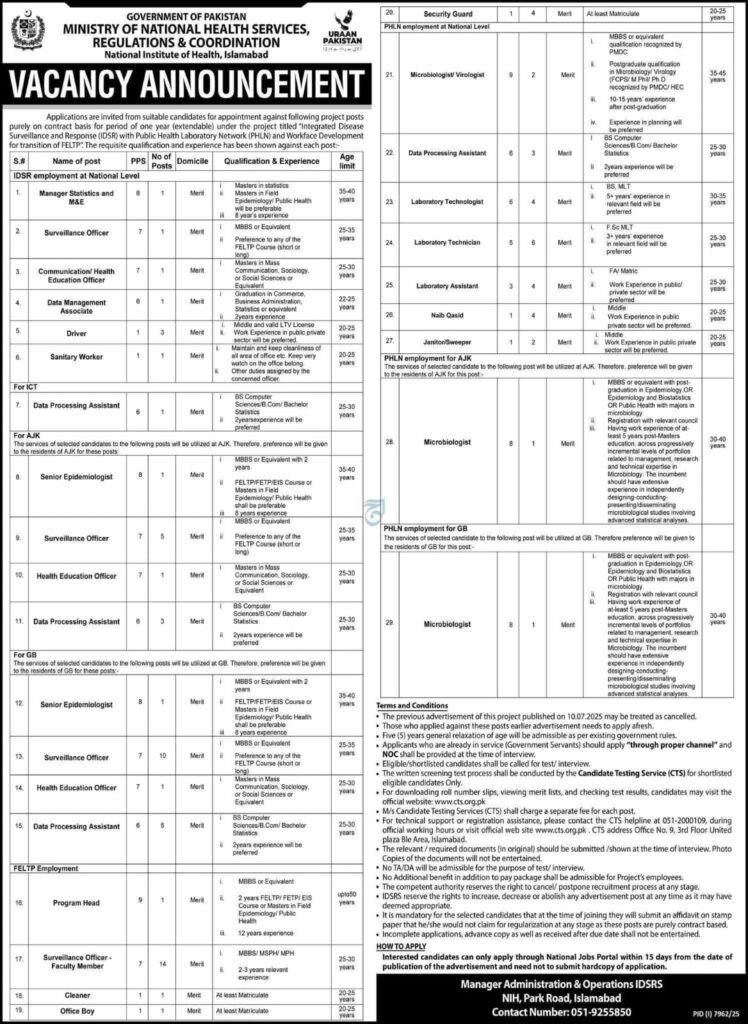 Ministry of National Health Services Jobs 2026