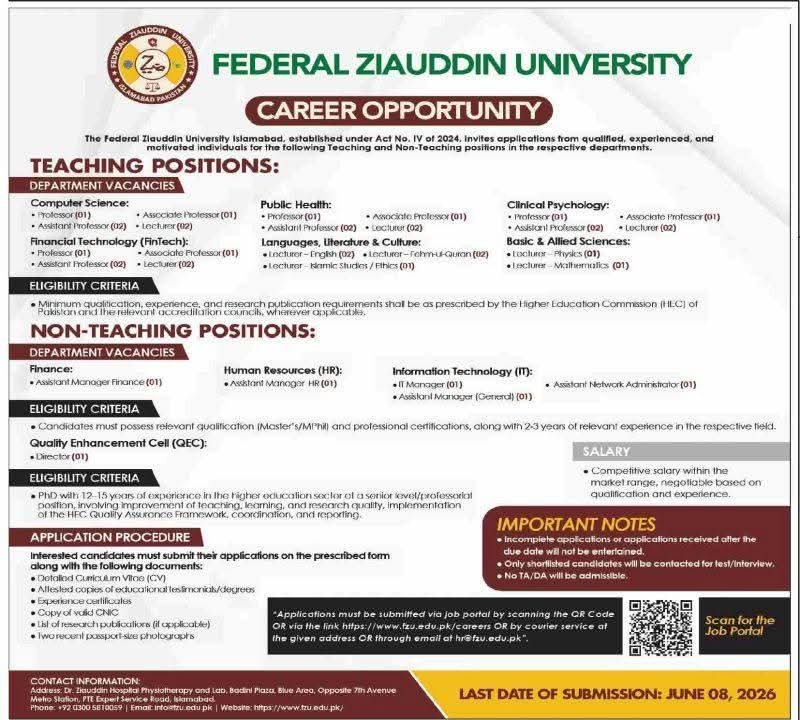 Jobs in Ziauddin University Apply Now
