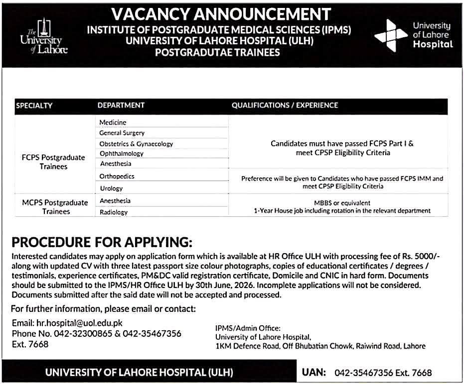 Jobs for Doctors at ULH