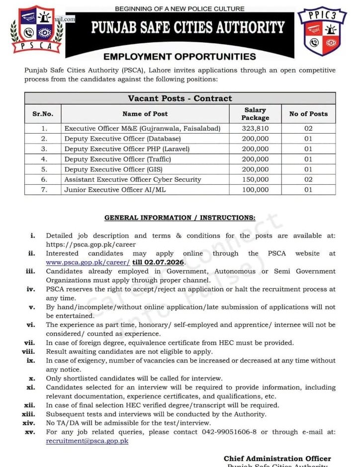 Latest PSCA Jobs 2026 Apply Now