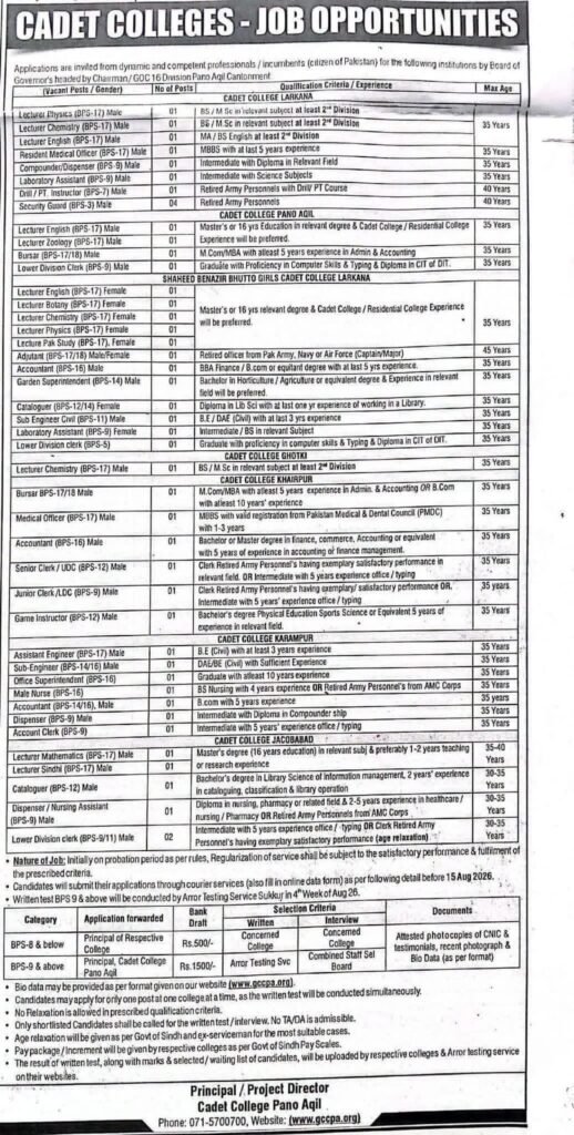 Cadet College Jobs