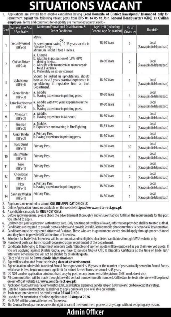GHQ Rawalpindi Jobs