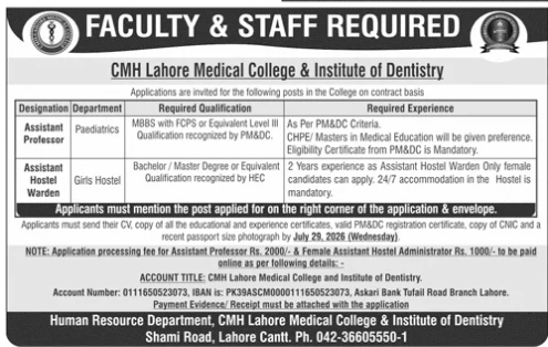 Latest CMH Lahore Jobs 2026 Apply Now