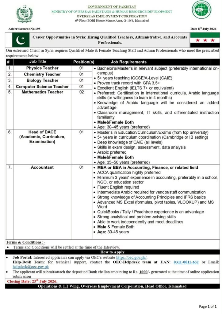 Latest OEC Jobs 2026 for Syria