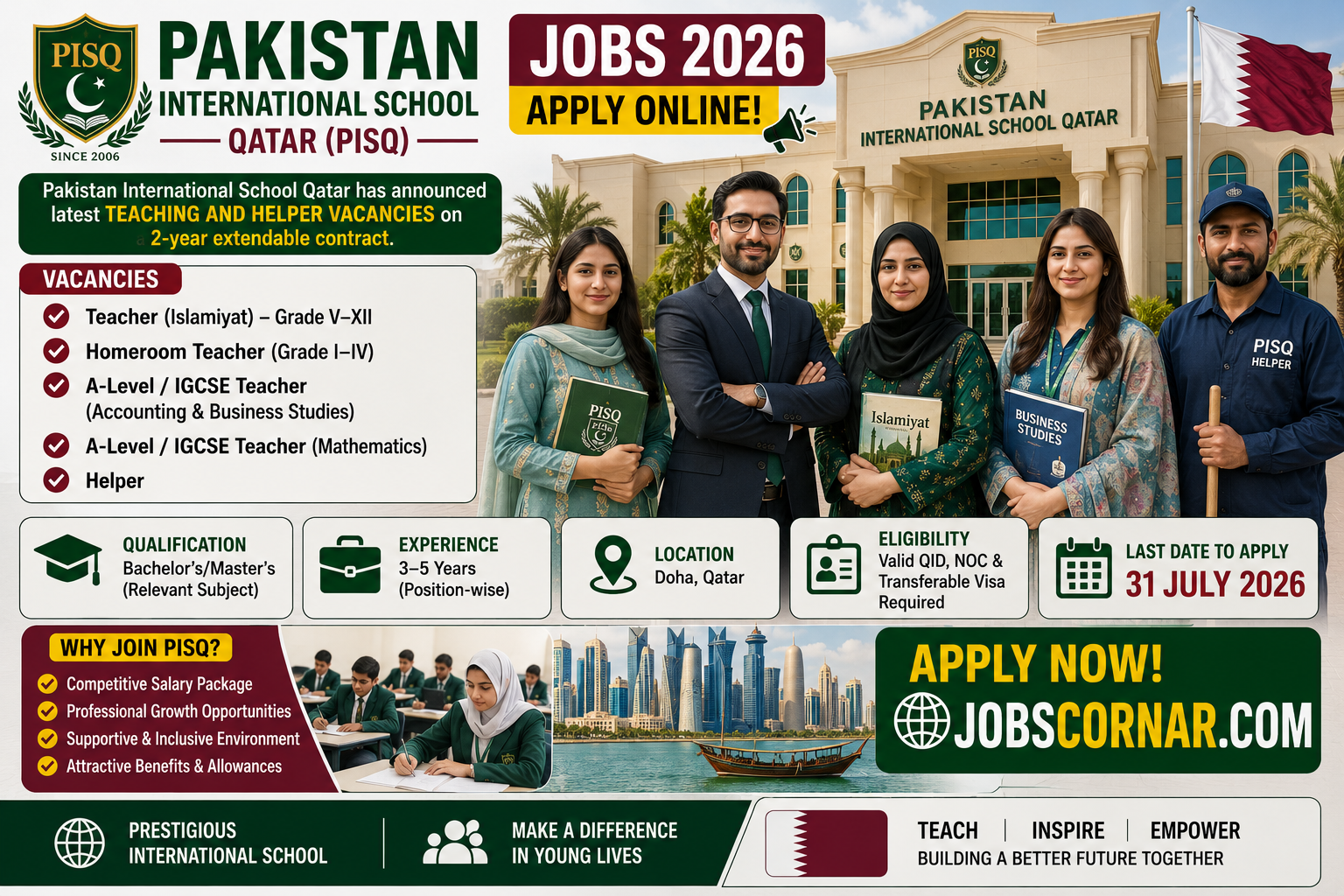 Teaching PISQ Qatar Jobs 2026 Apply Now