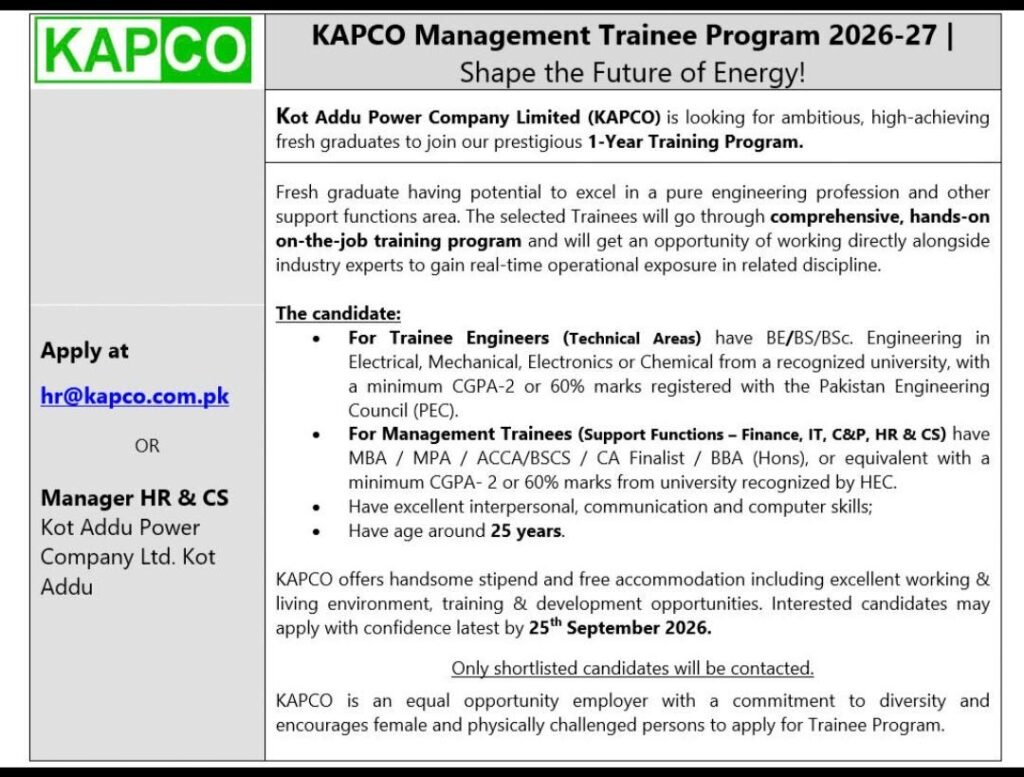 KAPCO Management Trainee Program